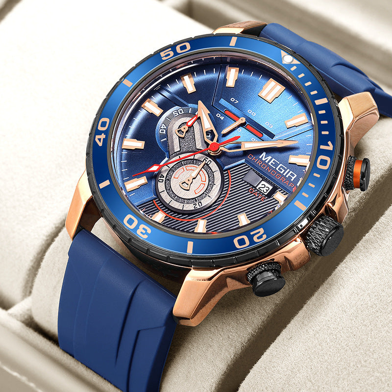 Megir Multifunctional Fashionable Chronograph Sports Silicone Strap Men's Watch