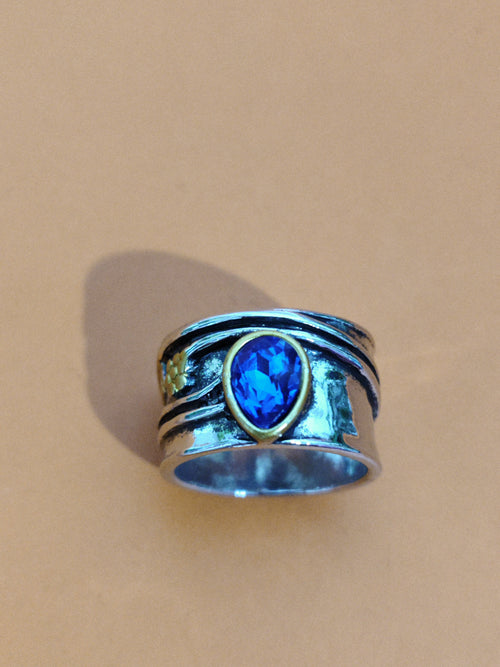 Aquamarine Ring  Water Drop Two-tone Alloy